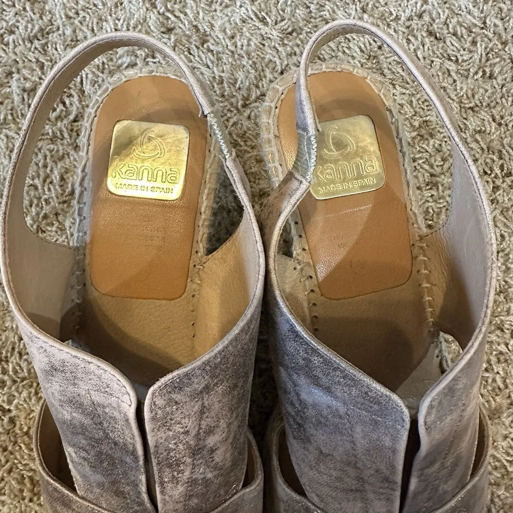 Kanna‎ Leather Sling Back Wedge Espadrilles Sandals Size 40/10 Metallic Gold